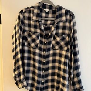 Lucky Brand navy plaid button down top